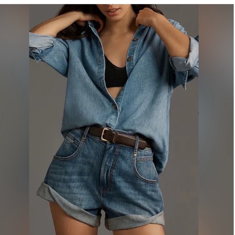 Pilcro Anthropologie Rolled Denim Shorts Blue Cuffed High Rise Size 27